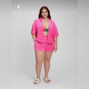 SALE! Gap Hot Pink Barbiecore Terry Cloth Short Sleeve Top Size L